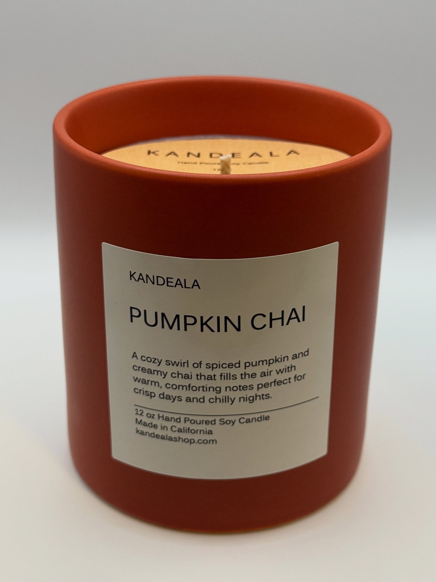 Pumpkin Chai 12 oz - Hand Poured Soy Candle, reusable ceramic jar, gift for her, gift for him, Thanksgiving candle, cozy candle, clean burning candle