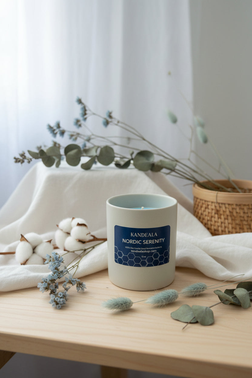 Nordic Serenity Soy Candle (12 oz) – Tranquil Coastal Air & Scandinavian Calm