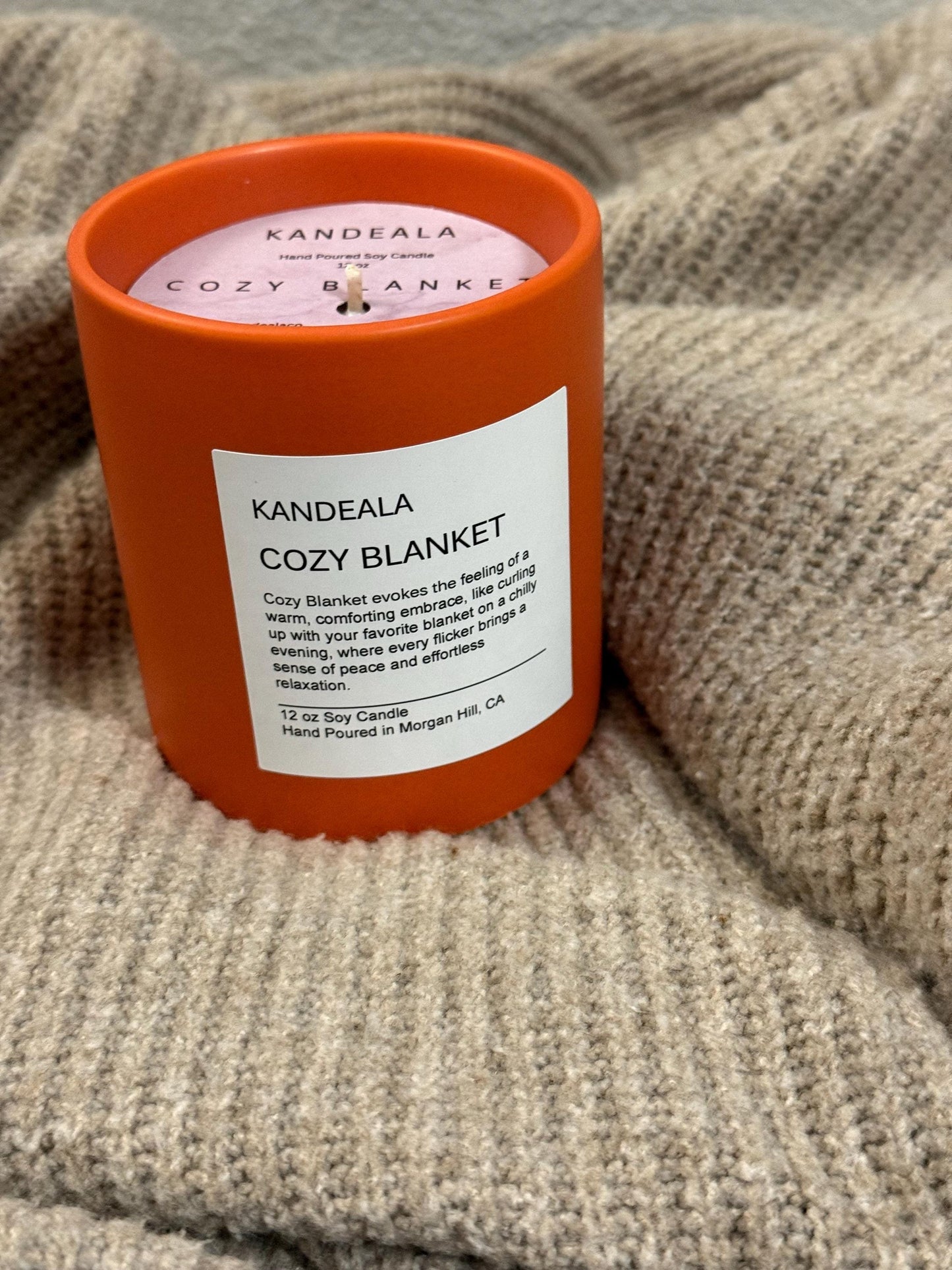 Cozy Blanket 12 oz - hand poured white soy candle in a beautiful and reusable ceramic jar, gift for her, gift for him, birthday gift