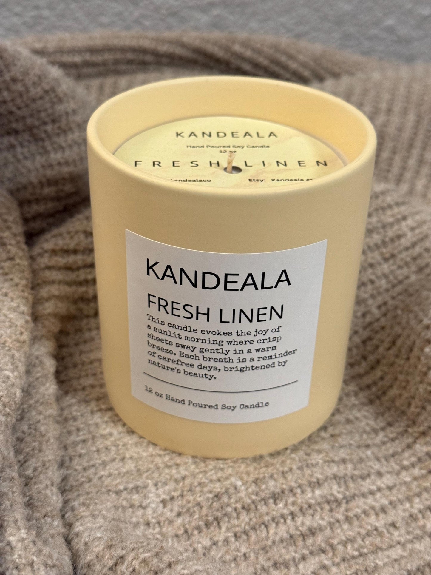 Fresh Linen 12 oz - hand poured white soy candle in a beautiful and reusable ceramic jar, gift for her, birthday gift