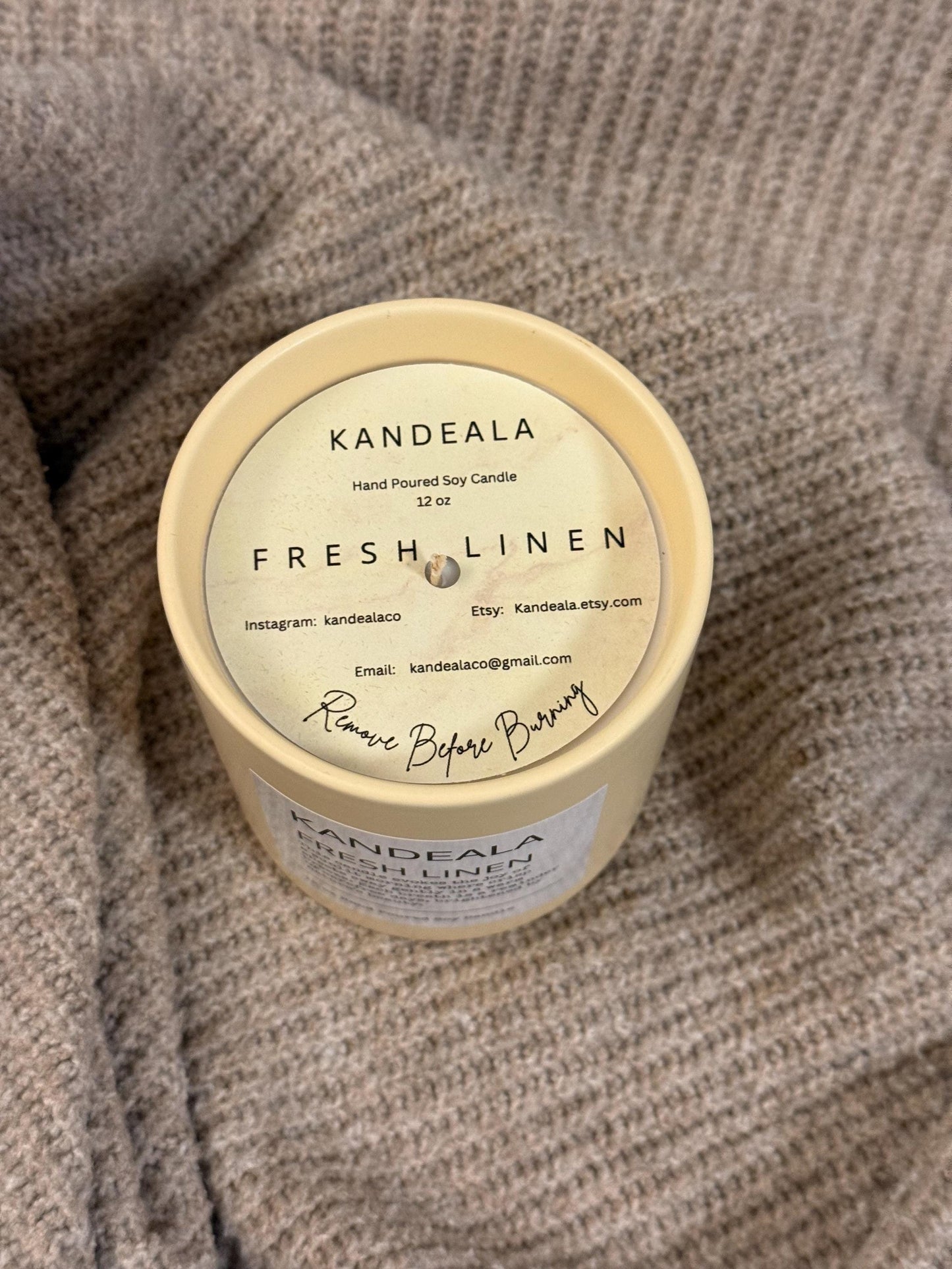 Fresh Linen 12 oz - hand poured white soy candle in a beautiful and reusable ceramic jar, gift for her, birthday gift