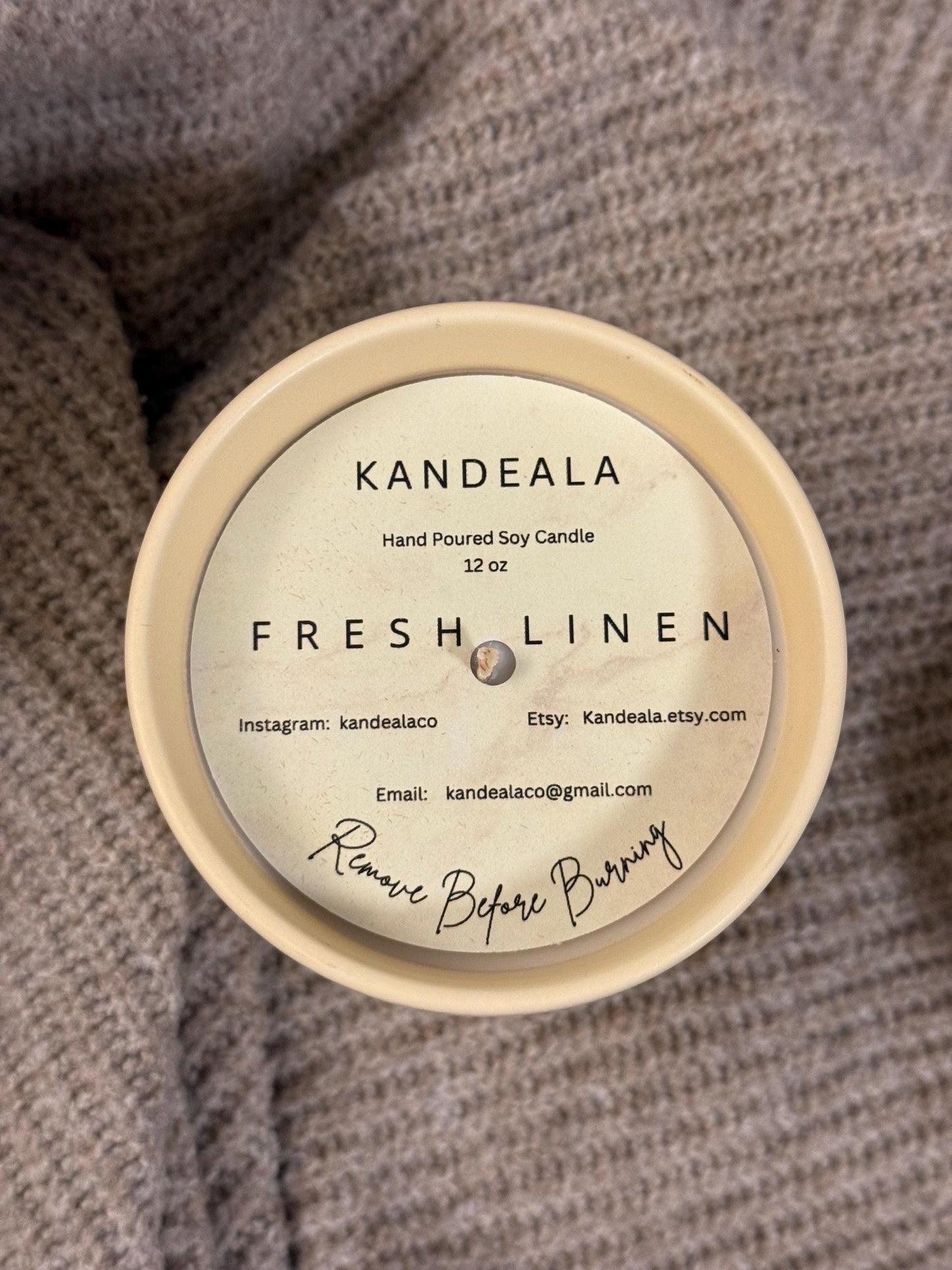 Fresh Linen 12 oz - hand poured white soy candle in a beautiful and reusable ceramic jar, gift for her, birthday gift