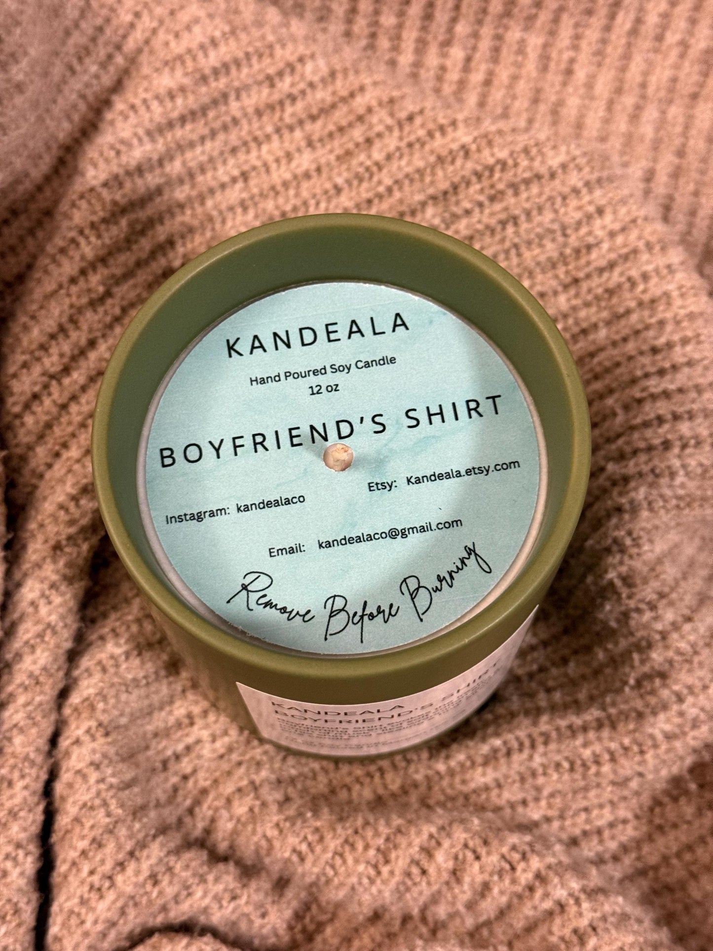 Boyfriend's Shirt 12 oz - hand poured soy candle, cologne scent, gift for her, gift for him, birthday gift, beautiful reusable ceramic jar
