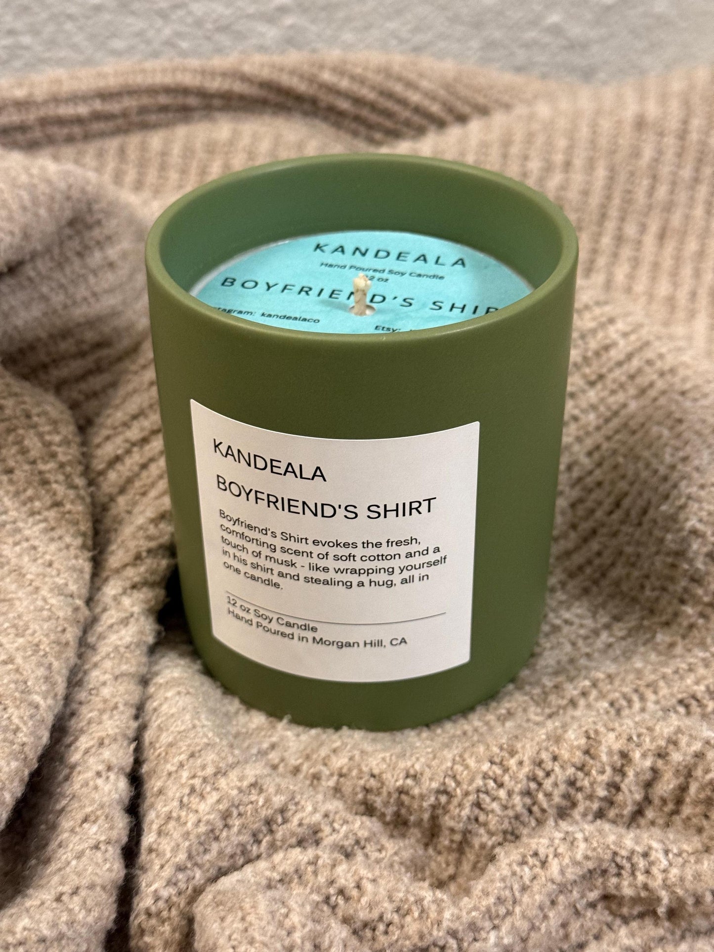 Boyfriend's Shirt 12 oz - hand poured soy candle, cologne scent, gift for her, gift for him, birthday gift, beautiful reusable ceramic jar