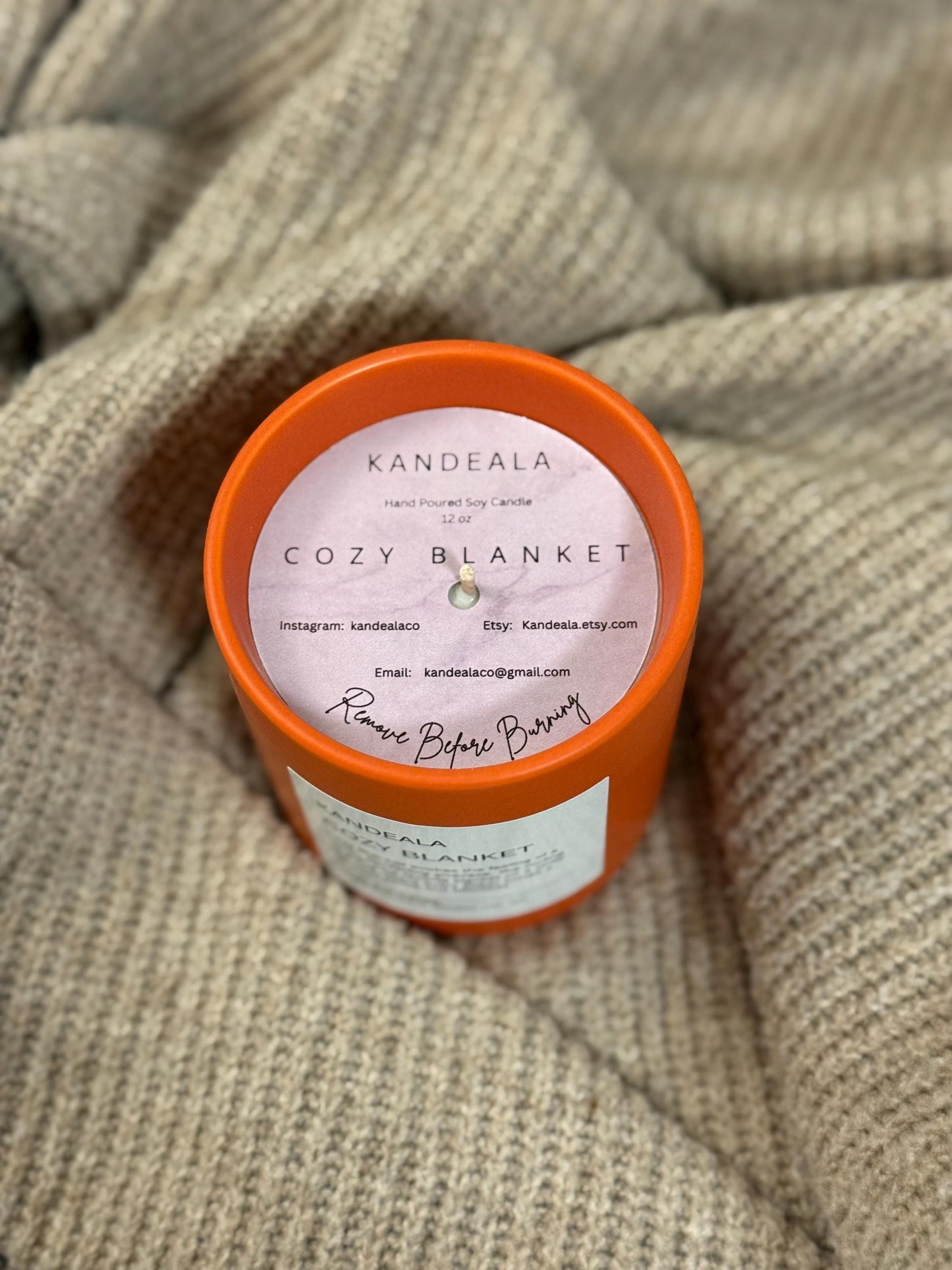 Cozy Blanket 12 oz - hand poured white soy candle in a beautiful and reusable ceramic jar, gift for her, gift for him, birthday gift