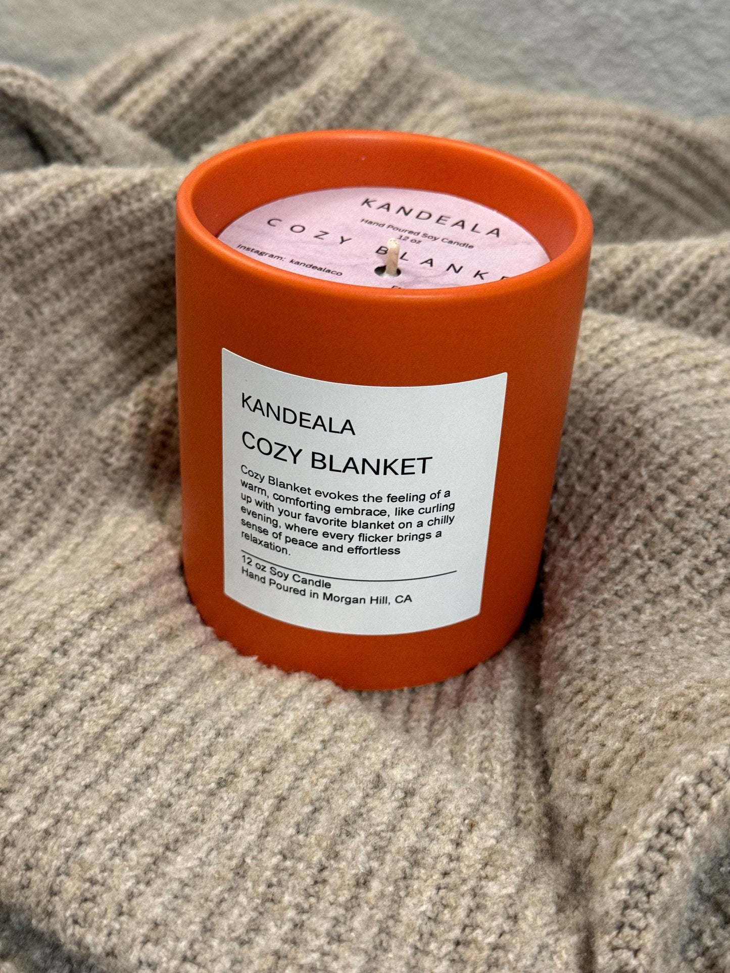 Cozy Blanket 12 oz - hand poured white soy candle in a beautiful and reusable ceramic jar, gift for her, gift for him, birthday gift
