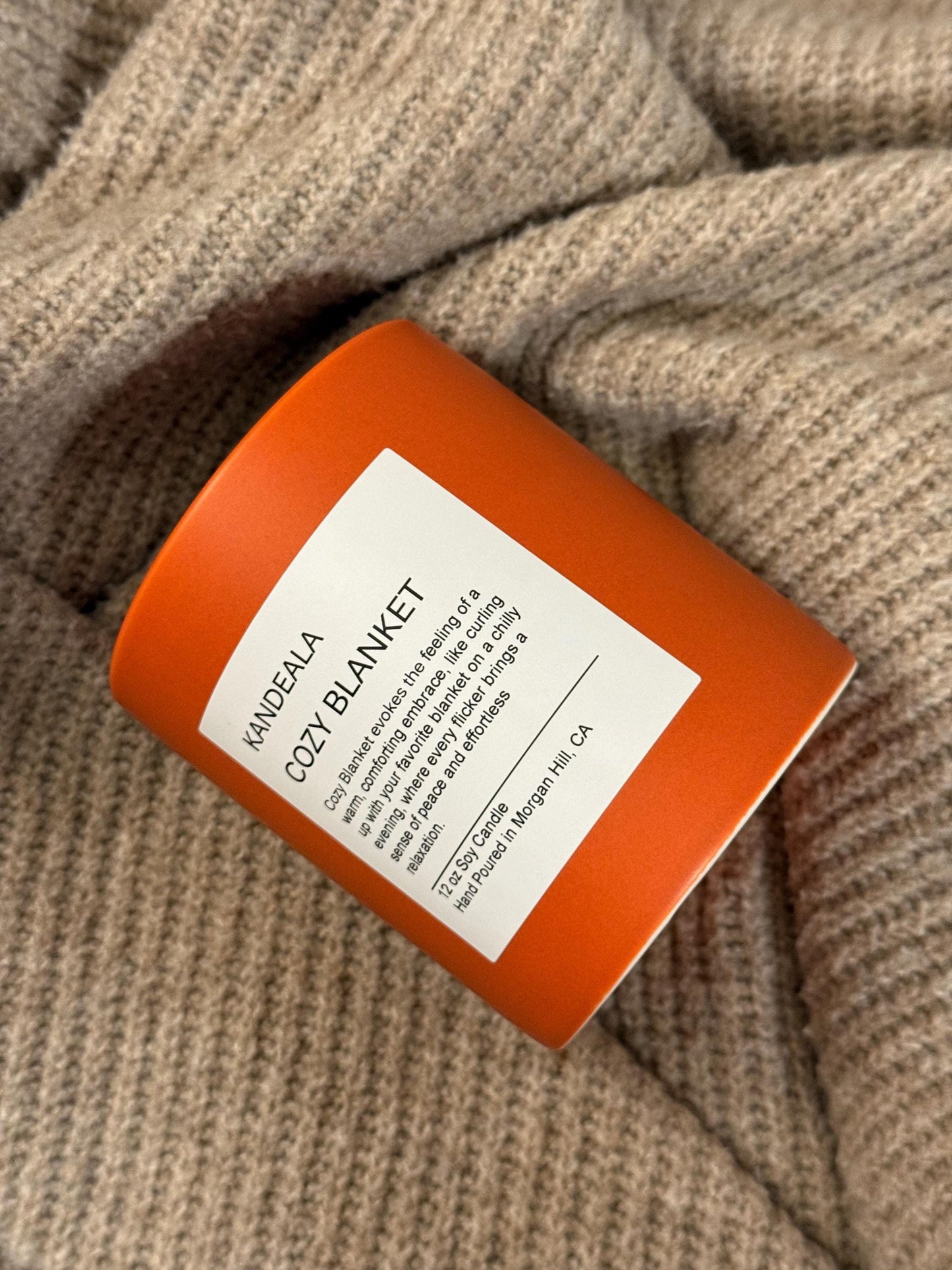Cozy Blanket 12 oz - hand poured white soy candle in a beautiful and reusable ceramic jar, gift for her, gift for him, birthday gift