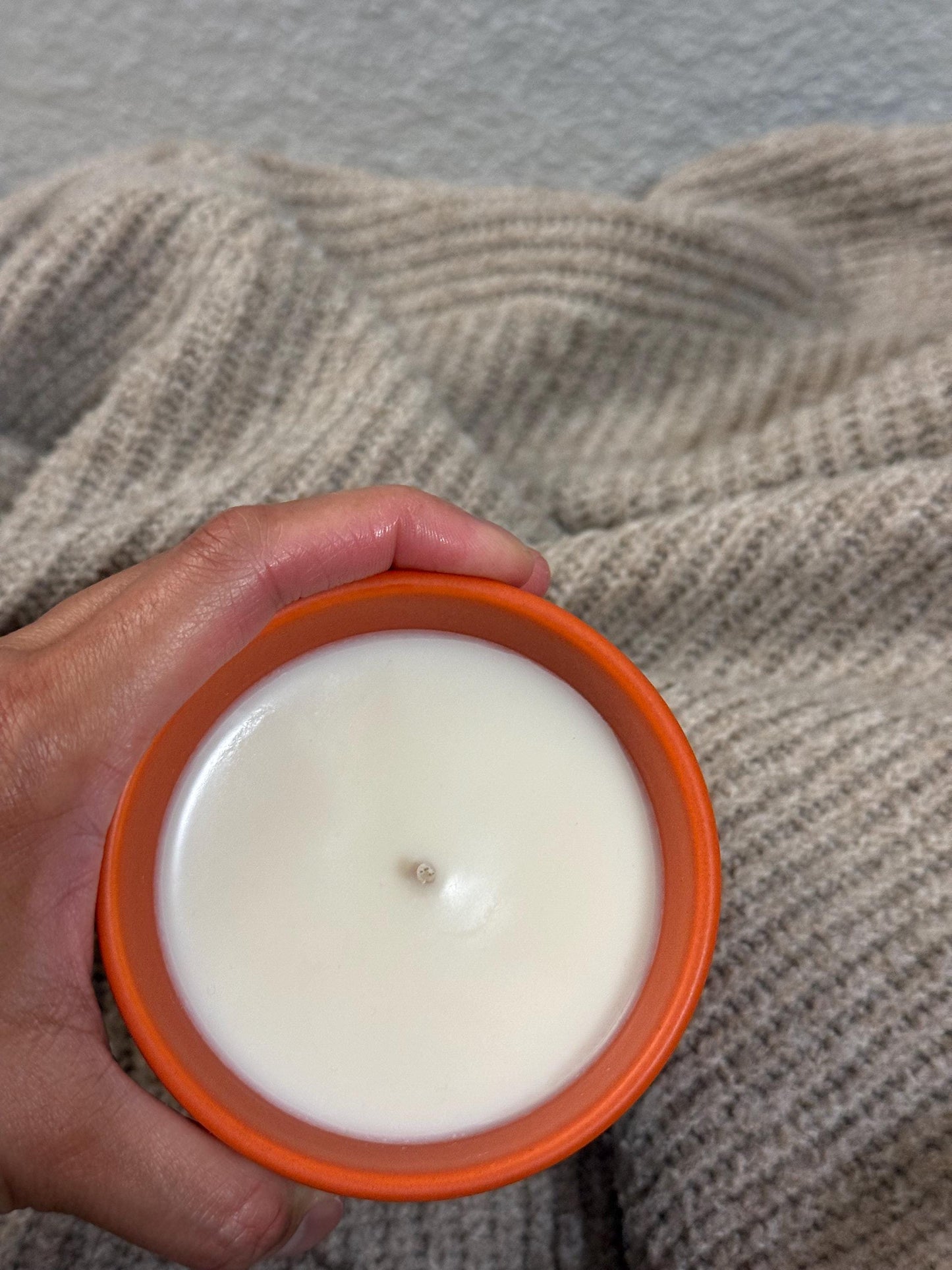 Cozy Blanket 12 oz - hand poured white soy candle in a beautiful and reusable ceramic jar, gift for her, gift for him, birthday gift