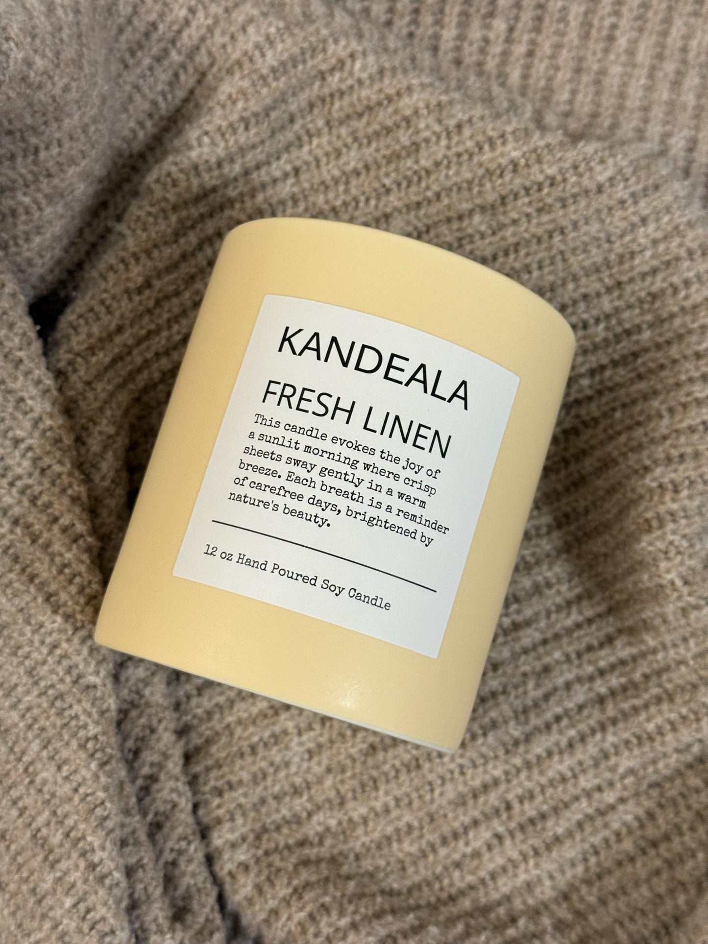 Fresh Linen 12 oz - hand poured white soy candle in a beautiful and reusable ceramic jar, gift for her, birthday gift