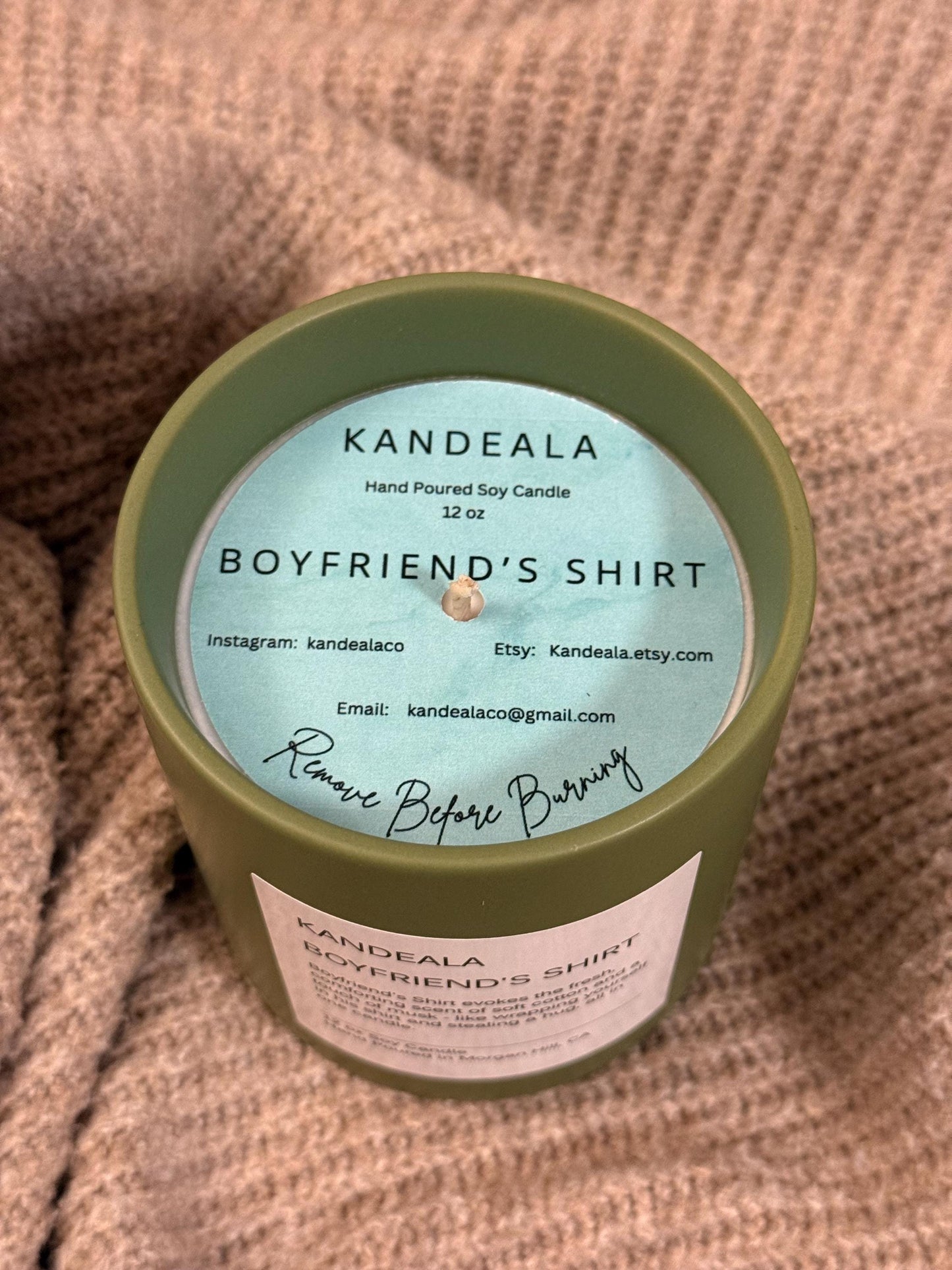 Boyfriend's Shirt 12 oz - hand poured soy candle, cologne scent, gift for her, gift for him, birthday gift, beautiful reusable ceramic jar