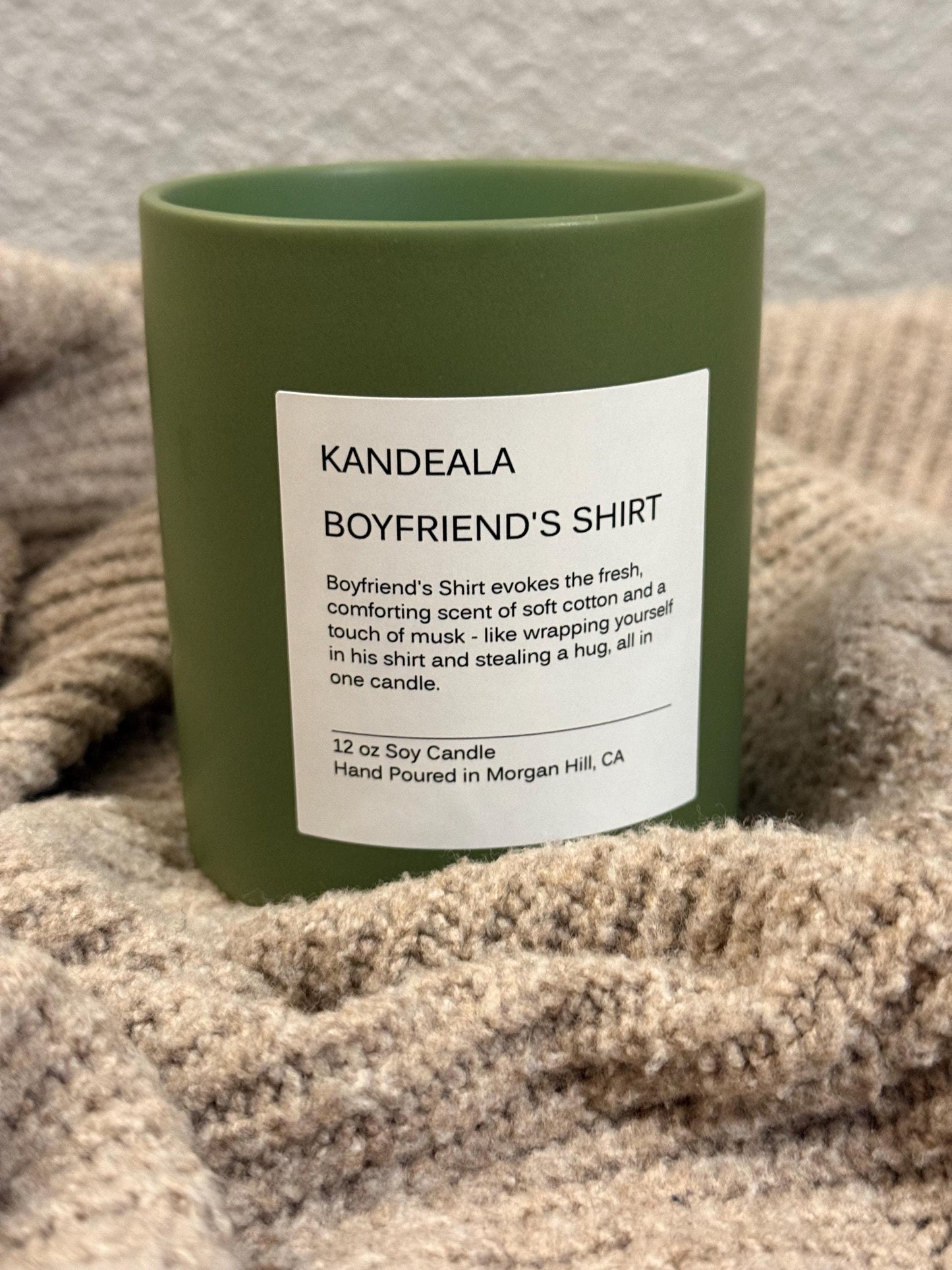 Boyfriend's Shirt 12 oz - hand poured soy candle, cologne scent, gift for her, gift for him, birthday gift, beautiful reusable ceramic jar