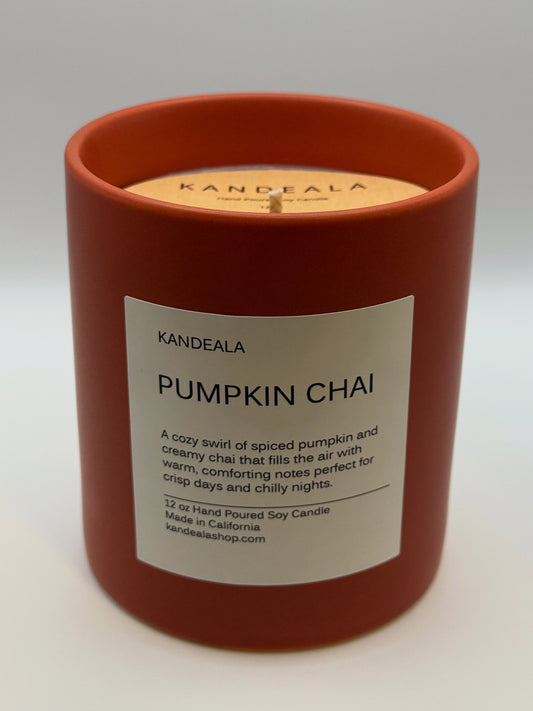 Pumpkin Chai 12 oz - Hand Poured Soy Candle, reusable ceramic jar, gift for her, gift for him, Thanksgiving candle, cozy candle, clean burning candle