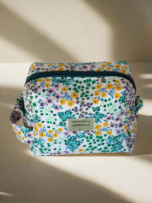 Mini Handmade Makeup Bag - Green and Yellow Floral