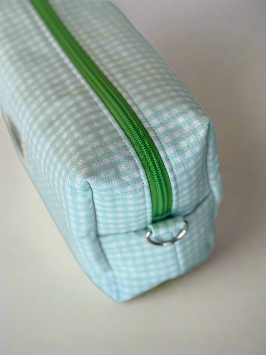 Medium Size Handmade Makeup Bag - Green Gingham