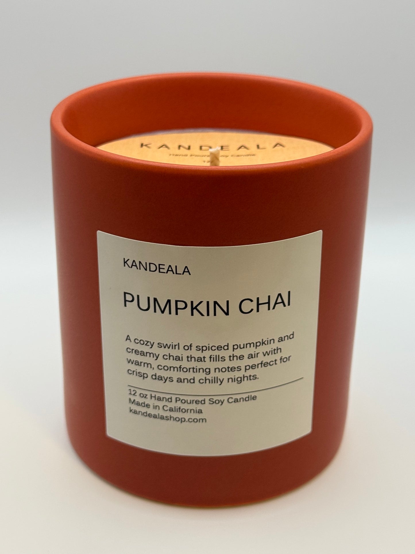 Pumpkin Chai 12 oz - Hand Poured Soy Candle, reusable ceramic jar, gift for her, gift for him, Thanksgiving candle, cozy candle, clean burning candle