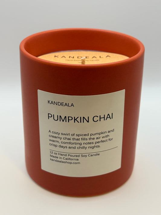 Pumpkin Chai 12 oz - Hand Poured Soy Candle, reusable ceramic jar, gift for her, gift for him, Thanksgiving candle, cozy candle, clean burning candle