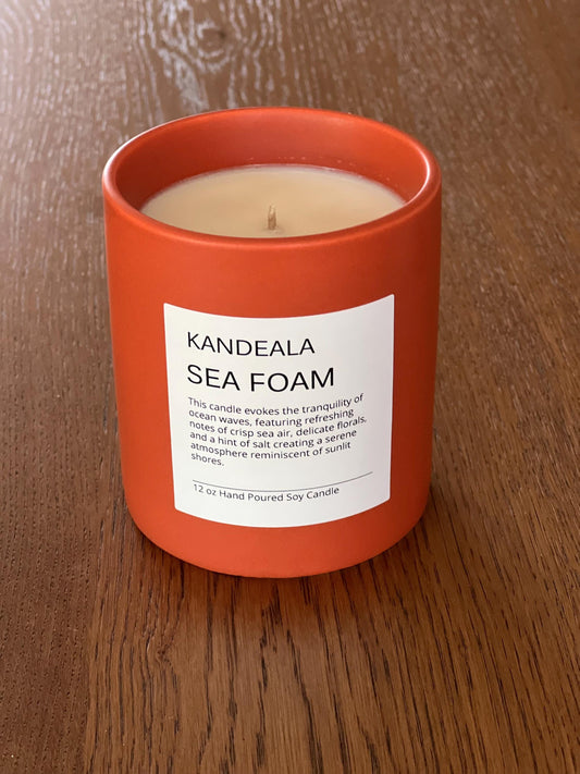 Sea Foam 12 oz - Hand Poured Soy Candle, reusable ceramic jar, gift for her, birthday gift, Mother's Day gift, clean scent