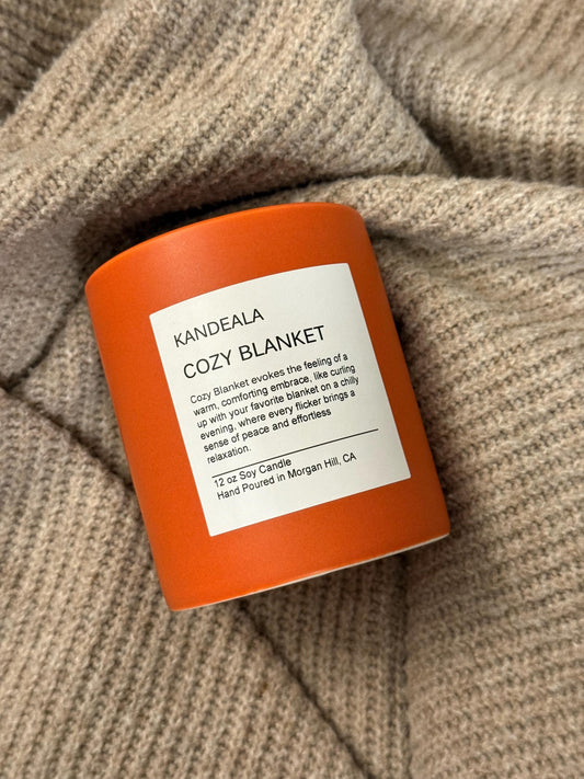 Cozy Blanket 12 oz - hand poured white soy candle in a beautiful and reusable ceramic jar, gift for her, gift for him, birthday gift