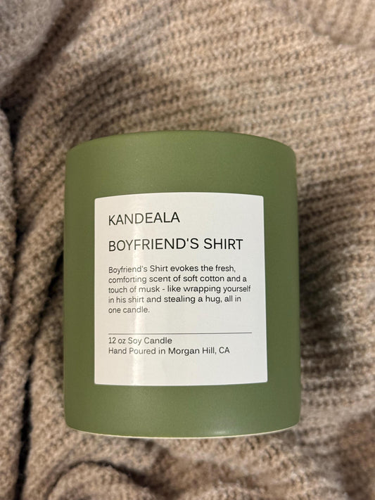 Boyfriend's Shirt 12 oz - hand poured soy candle, cologne scent, gift for her, gift for him, birthday gift, beautiful reusable ceramic jar