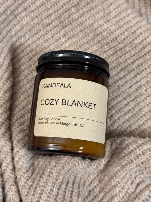 Cozy Blanket 8 oz - hand poured soy candle, gift for her, gift for him, birthday gift, beautiful and reusable jar