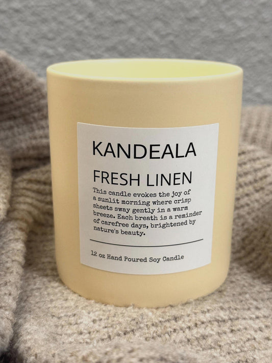 Fresh Linen 12 oz - hand poured white soy candle in a beautiful and reusable ceramic jar, gift for her, birthday gift