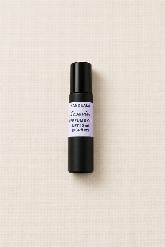 Lavender perfume oil on a minimal Scandinavian background