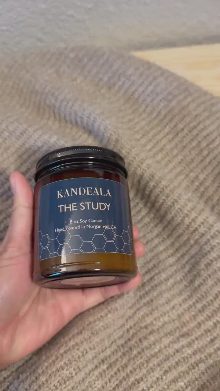 The Study 8 oz Hand Poured Soy candle-  all year round scent, gift for him, gift for her, birthday gift, house warming gift